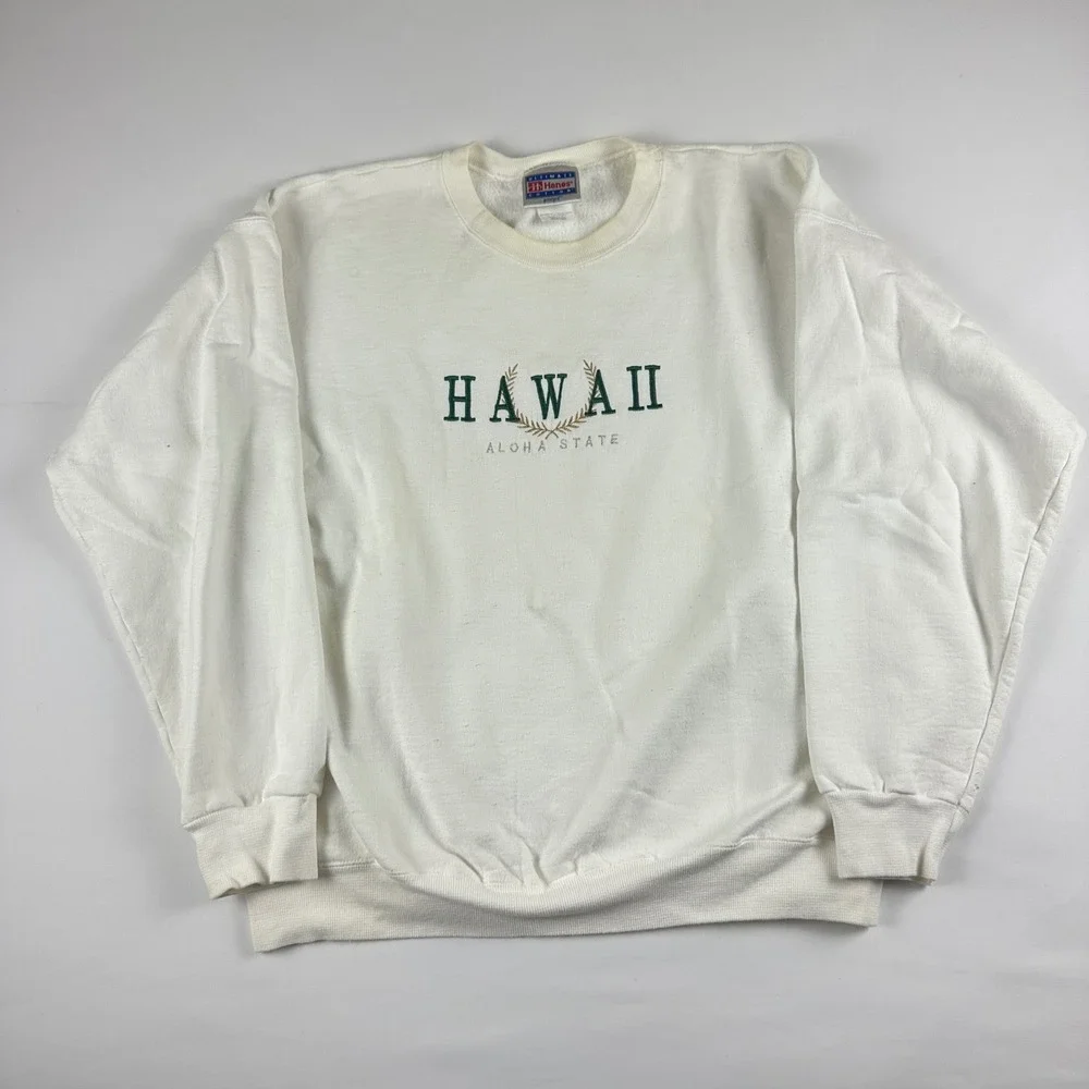 Vintage Hanes Hawaii‎ Aloha State Embroidered Crewneck Sweatshirt Adult Large